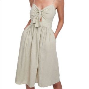 Zara Knotted Linen Midi Dress Beige